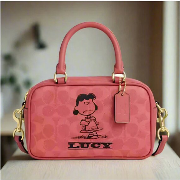 Coach x Peanuts Lucy Satchel Crossbody Bag Pink Canvas Halloween - Picture 2 of 12